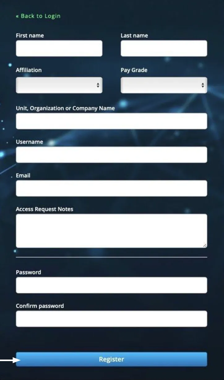 screenshot of the P1 registration form